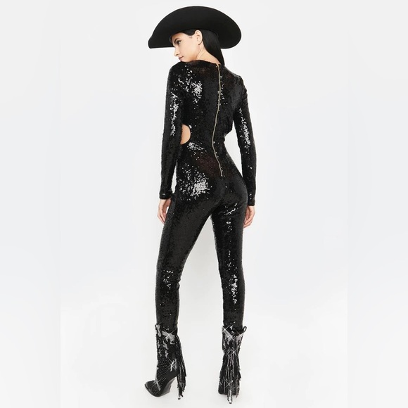 DOLLS KILL / Ktoö Black Dark Glimmered Visions Sequin [ L] Jumpsuit - Picture 5 of 10
